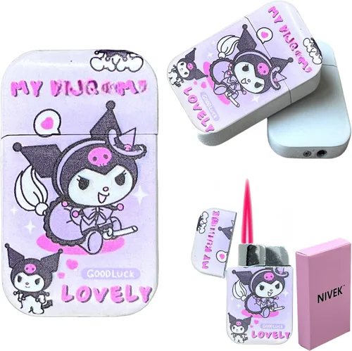 Miniatura 5 de NIVEK Kulomi Encendedor Kitty KT con llama rosa de bolsillo, recargable, Kawaii lindo, resistente al viento (Gato, Conejo, Melodía, Duffy)