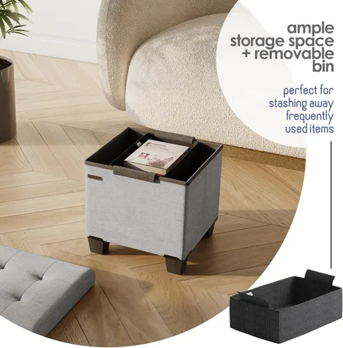 Miniatura 3 de Cubo otomano de almacenamiento con cubo pequeño, otomana cuadrada de 15 pulgadas con almacenamiento para sala de estar y dormitorio, reposapiés
