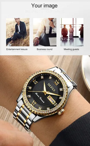 Miniatura 9 de OLEVS - Relojes de diamantes para hombres, relojes de vestir a prueba de agua, relojes analógicos de cuarzo de lujo con calendario de fecha y correa