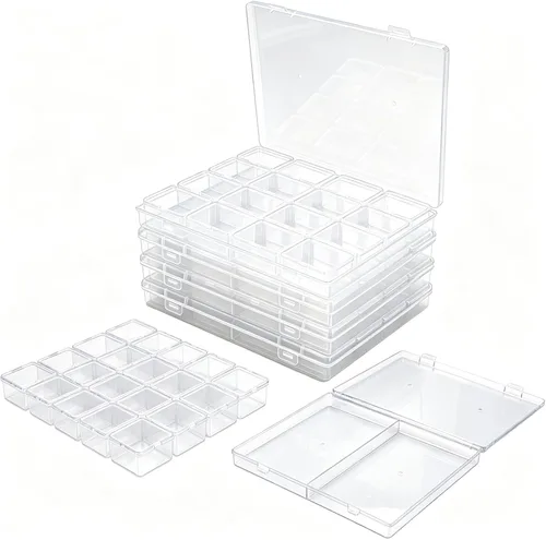Paquete de 85 recipientes rectangulares de plástico transparente de varios tamaños | Tapa con bisagras, para cuentas y pequeños artículos de
