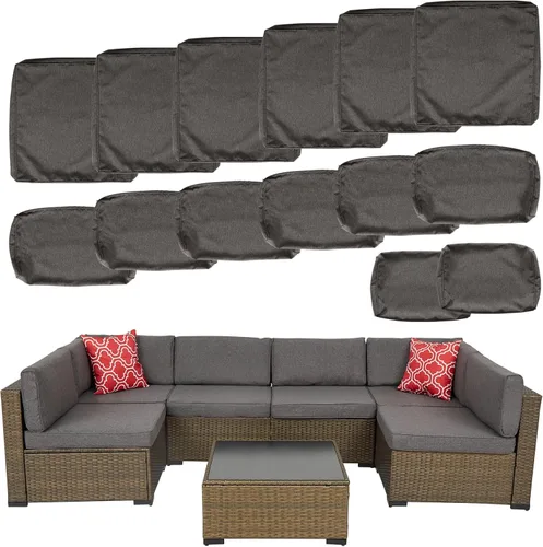 Fundas de cojín de repuesto para patio, 14 piezas, fundas de cojines para exteriores para muebles de patio, juego de conversación de mimbre de 6