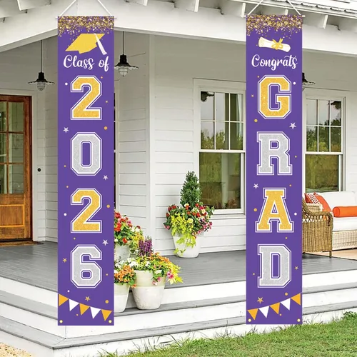 Miniatura 9 de Bandera de decoración de graduación 2025 GRAD Bandera negra para porche y puerta de bienvenida para pared interior y exterior, decoración