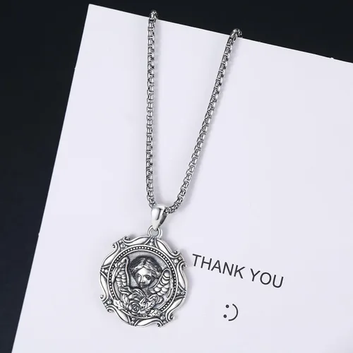 Miniatura 293 de Collar con colgante de plata de ley 925 con medalla de San Patrón, joyería religiosa para hombres y mujeres, con cadena de acero inoxidable 316L