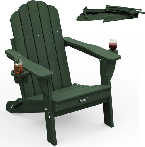 Miniatura 30 de Silla Adirondack plegable, silla Adirondack de HDPE con 2 soportes para tazas, sillas para fogatas al aire libre de fácil montaje para patio