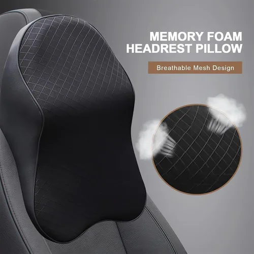 Miniatura 5 de Cojines para reposacabezas de asiento de automóvil, almohada ergonómica de espuma viscoelástica 3D para el cuello del auto con funda extraíble, Beige