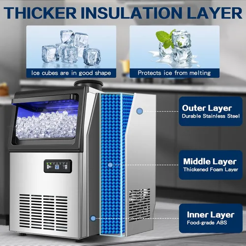 Miniatura 6 de Máquina comercial para hacer hielo 110LBS/24H, máquina de hielo bajo encimera o independiente con contenedor de almacenamiento de 22 libras