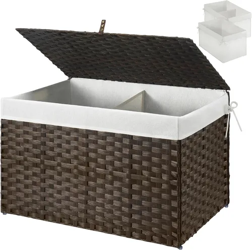 GREENSTELL Cesta de almacenamiento con tapa, 17.2 galones (65L) pequeña cesta de almacenamiento de manta de mimbre con asas, plegable, 2 bolsas