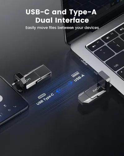 Miniatura 3 de RAOYI SSD externo USB C de 128 GB, unidad de estado sólido 2 en 1 de hasta 450 MB/s USB 3.2 dual + unidad de pulgar tipo C unidad portátil SSD