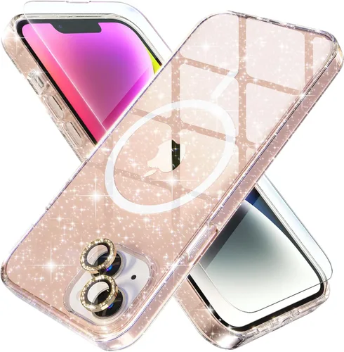 Miniatura 29 de Choiche Funda magnética para iPhone 15 Pro Max, funda transparente con purpurina brillante para mujer
