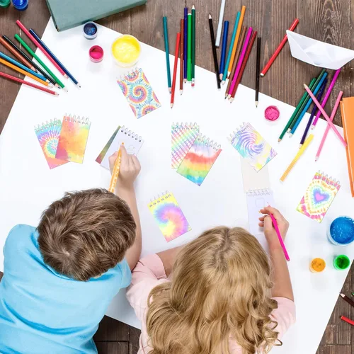 Miniatura 5 de 24 piezas de mini blocs de notas con estilo teñido anudado multicolor, cuadernos de bolsillo para niños, cuadernos en espiral mini, divertidos