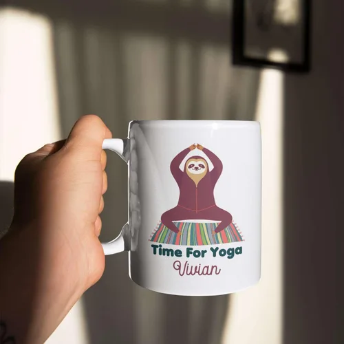 Miniatura 3 de Taza de café personalizada con nombre para yoga, taza de té de yoga con divertido diseño de perezoso, taza de inspiración para yoga y amantes