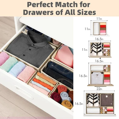 Miniatura 5 de Criusia Organizador de cajones de ropa, paquete de 8 organizadores de cajones para ropa interior, caja de almacenamiento de tela plegable