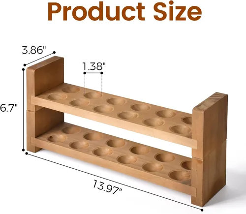 Miniatura 2 de Sishynio Bandeja de huevos de doble capa para encimera, cesta de almacenamiento apilable de madera para huevos, organizador de huevos de 2 niveles