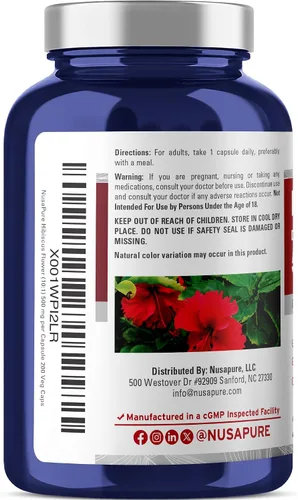 Miniatura 2 de NusaPure Cápsulas de flores de hibisco, 500 mg, 200 cápsulas vegetales (sin OMG, veganas)