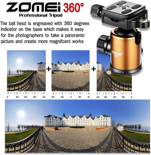 Miniatura 4 de Trípode monopié portátil de aluminio profesional ZOMEi Z818, de 65 pulgadas, con cabezal esférico de 360 grados, placa de liberación rápida de 1/4