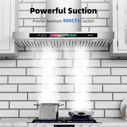 Miniatura 3 de BRANO Campana Extractora de Pared de 30 Pulgadas 900 CFM con Control por Voz/Gesto/Tacto, Campana Extractora de Cocina de Acero Inoxidable