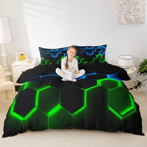 Miniatura 56 de Juego de funda de edredón para niños con diseño de gato lindo, tamaño individual, juego de ropa de cama con hojas de flores, luna, noche y cielo