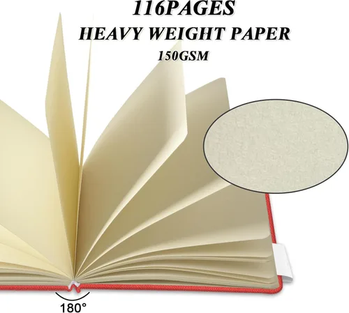 Miniatura 3 de Cuaderno de bocetos de bolsillo cuadrado de tapa dura de cuero PU de 5" x 5", 58 hojas de papel beige Dowling de 150 GSM, libro de bocetos de arte