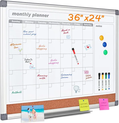 Miniatura 12 de MAKELLO Calendario magnético grande de borrado en seco, pizarra blanca trimestral, 36 x 24 pulgadas, para el hogar, dormitorio, oficina, aula, 4