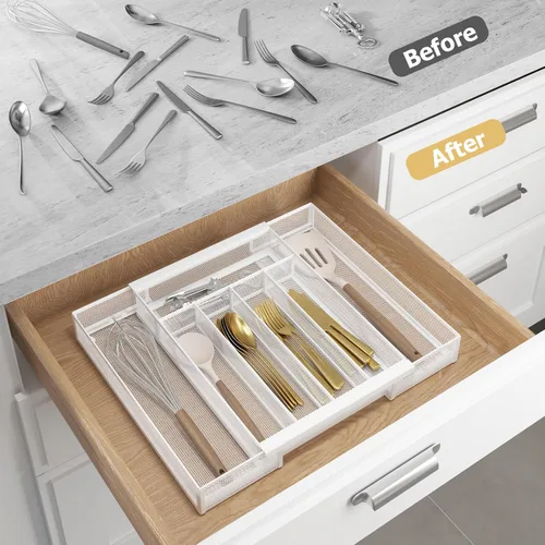 Miniatura 4 de Sedegn Organizador de utensilios de cocina expandible – Bandeja de cubiertos ajustable de 9.6 a 16.1 pulgadas con 5 – 7 compartimentos – Se adapta a