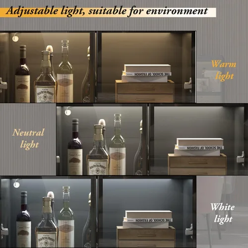 Miniatura 4 de Vitrina con luces, gabinete de vidrio con puertas y estantes de 4 niveles, vitrina para coleccionable, sala de estar, oficina, negro 31.5 pulgadas
