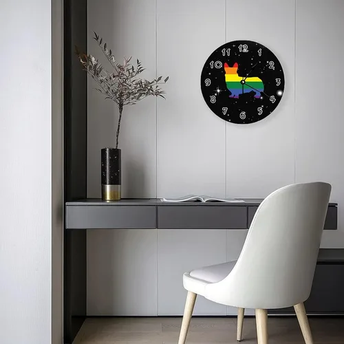 Miniatura 4 de ArogGeld Reloj de pared retro Corgi arco iris madera orgullo gay amante perro regalo LGBT cuarzo silencioso hogar colgante decorativo para sala