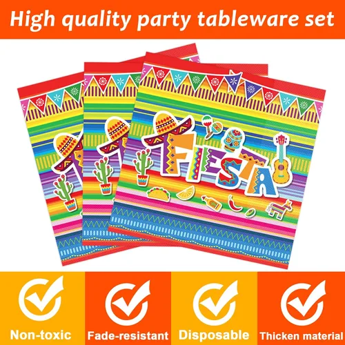 Miniatura 3 de 96 Piezas Decoraciones de Fiesta Fiesta Platos Mexicanos Juego de Vajilla para Decoraciones de Fiesta del Cinco de Mayo Suministros Platos de Postre