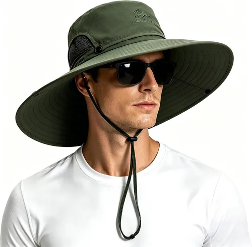 Sombreros de ala ancha para hombre, protección UV, UPF50+, impermeables, transpirables, sombreros de pescador para pesca, senderismo, campamento