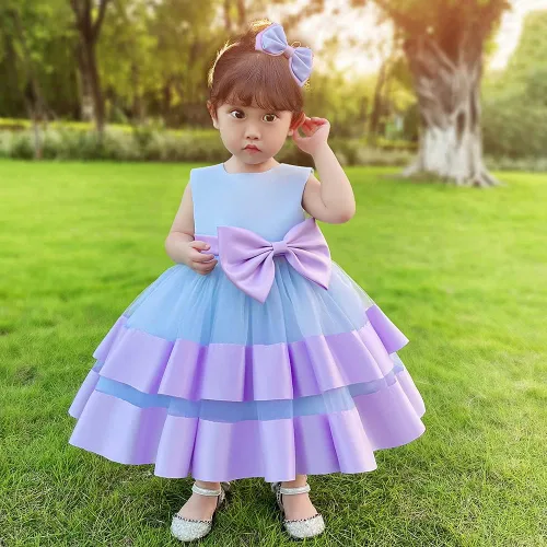 Miniatura 2 de 3M-6T Vestido de Concurso con Volantes de Encaje sin Espalda para Bebé Niña Vestido Tutú para Niña Pequeña Vestidos de Fiesta de Tul con Flores