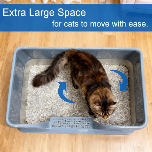 Miniatura 5 de Paquete de 2 cajas de arena de acero inoxidable para gatos con tapa de cara alta, 23.6 pulgadas de largo x 15.8 pulgadas de ancho x 11.8 pulgadas