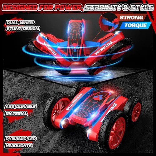 Miniatura 6 de Spider - Auto de control remoto para niños – 2.4 GHz rápido RC Stunt Cars, 360° giratorio 4WD RC Crawler con luces, juguete recargable para niños