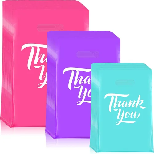 Miniatura 11 de Jeyiour 300 bolsas de mercancía de agradecimiento de 3 tamaños, bolsas de compras para negocios con asas, regalo de agradecimiento, bolsas de Blanco