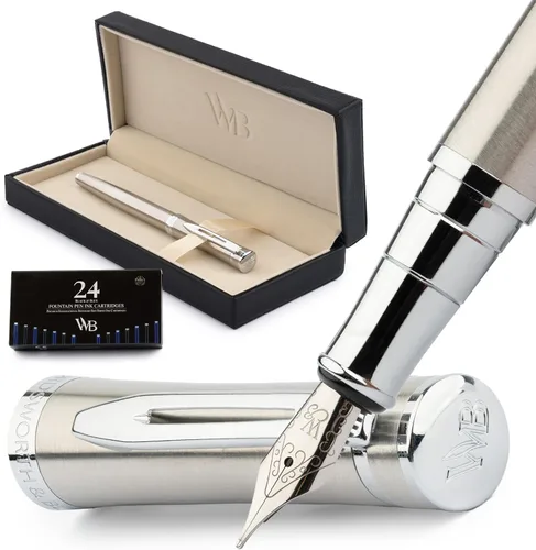 Miniatura 30 de Conjunto de pluma estilográfica Wordsworth & Black, plumín extra fino dorado de 18 quilates, incluye 24 cartuchos de tinta, convertidor de repuesto