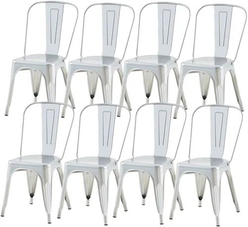 Miniatura 22 de Juego de 8 sillas de comedor de metal verde alpino, sillas de cocina apilables retro estilo granja, sillas laterales de acero verde oscuro para café