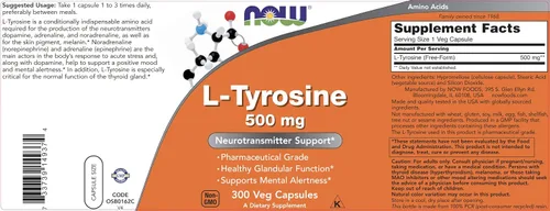 Miniatura 4 de Now L-Tirosina 500 mg, 300 cápsulas