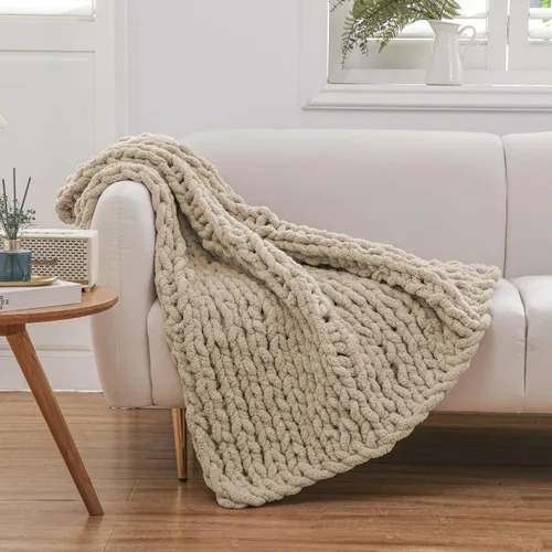 Miniatura 34 de WESHIONGOO Manta de Punto Grueso Throw 40"*40" (101.6cm*101.6cm) Mantas de Punto para Sofá Cama Manta Suave Esponjosa con Hilo Chenille Jumbo Grueso
