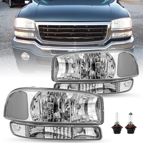 Miniatura 15 de SOCKIR 6 piezas para 1999-2002 GMC Sierra 00-06 Yukon conjunto de faros y luces antiniebla + faro delantero de parque/señal LH+RH con bombillas