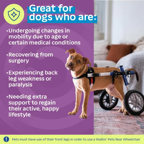 Miniatura 4 de Walkin' Wheels Silla de ruedas para perros pequeños, silla de ruedas ligera para patas traseras, 15-25 libras, para altura de pierna de 9-11 Azul