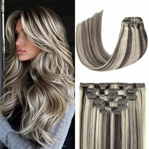 Miniatura 26 de Aison Extensiones de cabello humano real con clip, color marrón oscuro, 2.47 onzas, cabello humano Remy, 12 pulgadas, para mujeres, 7 unidades, 16