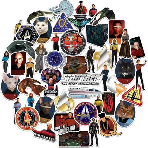 Miniatura 7 de Star Trek The Next Generation - Paquete variado de calcomanías de vinilo grandes de lujo de 100 unidades, personajes icónicos troquelados de TNG