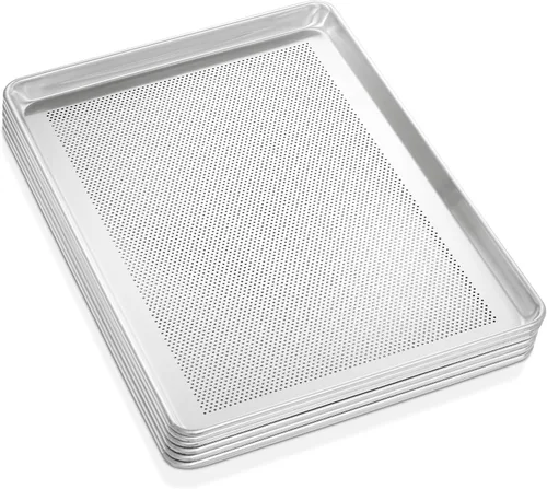 Miniatura 4 de GRIDMANN Bandeja para hornear de aluminio perforado de grado comercial de 18 x 26 pulgadas, bandeja para hornear de tamaño completo, 6 bandejas