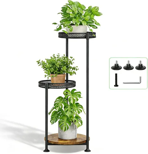 Miniatura 10 de Soporte negro de 2 niveles para plantas en interiores, 30 pulgadas de alto, estante de esquina de metal resistente para plantas estrechas para piso