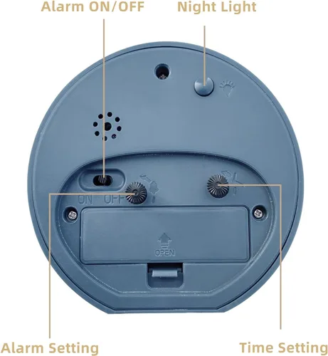 Miniatura 3 de Reloj despertador con luz de fondo, 4.5 pulgadas, lindo reloj analógico redondo de cuarzo digital, sin tictac, funciona con pilas, textura Azul
