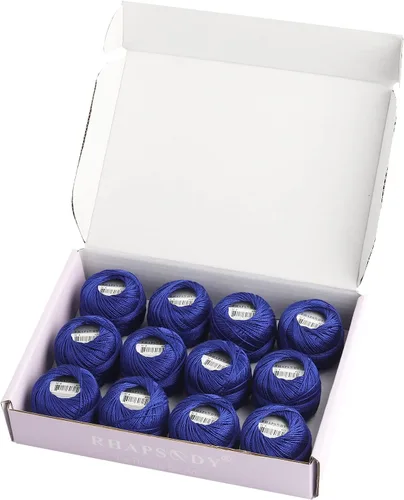 Miniatura 43 de Rhapsody Hilo de algodón perla tamaño 8 hilo de ganchillo Perle 12 bolas Set tejido a mano, bordado, sashiko, punto de cruz, costura, costura, Col. 5