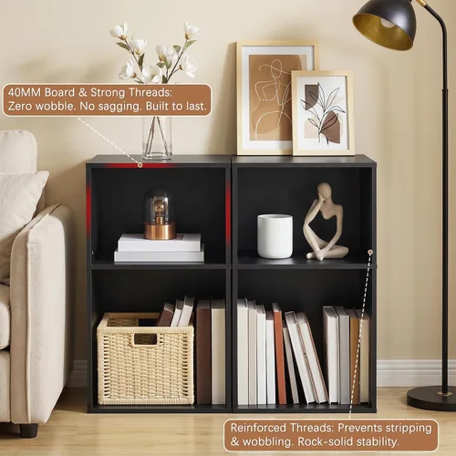 Miniatura 5 de YAHARBO Estantería de 2 cubos, soporte para tocadiscos negro con almacenamiento de vinilo de hasta 100 álbumes, estante horizontal para libros