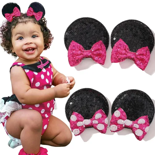 Miniatura 7 de Ayesha Pinzas de pelo con orejas de ratón para niñas pequeñas, con lentejuelas y lazos, accesorios de pelo para disfraz de Halloween, Navidad
