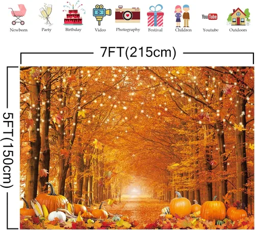 Miniatura 5 de Telón de fondo de fotos de poliéster de 7 x 5 pies para fotografía de otoño, bosque, paisaje, hojas de arce, calabazas, fondo, otoño, día de Acción