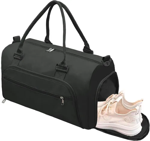 woogwin Bolsa de gimnasio pequeña para hombres y mujeres con zapatos y compartimento húmedo, bolsa de lona impermeable para viajes, deportes,