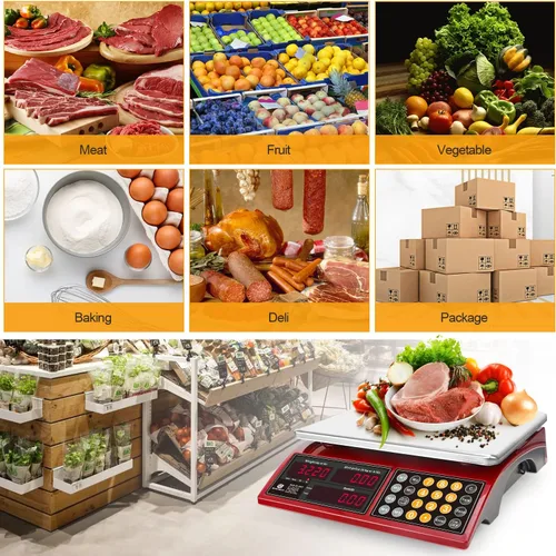 Miniatura 9 de Báscula digital de cocina comercial de 66 libras con cálculo de precios, báscula recargable de acero inoxidable para carne, productos, frutas