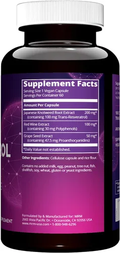 Miniatura 2 de MRM Nutrition Resveratrol 100mg - Para mujeres y hombres - Suplemento antioxidante natural Trans-Resveratrol para la salud celular, apoyo al